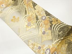 短冊に花々模様織出し袋帯